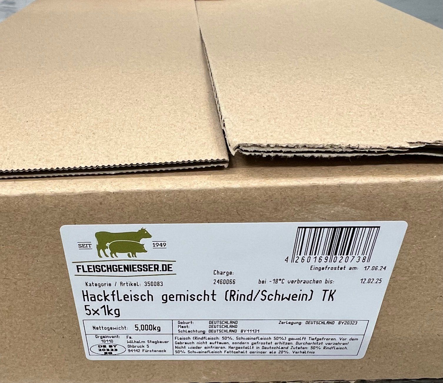 Hackfleisch gemischt vom Rind und Schwein 5x1 kg Gemischtes Hackfleisch